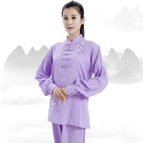 新款飘逸绣花太极服女刺绣夏季亚麻棉麻太极拳服装练功服短袖薄款