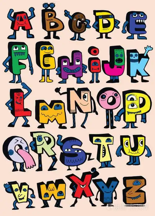 手工绘制的滑稽怪物字母表.孤立的字母涂鸦字体插画-正版商用图片0okt