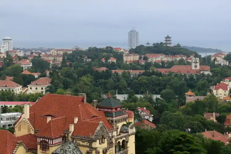 青岛信号山上,遥看红瓦绿树碧海蓝天的海滨风光.2019.8.2拍摄于信号山