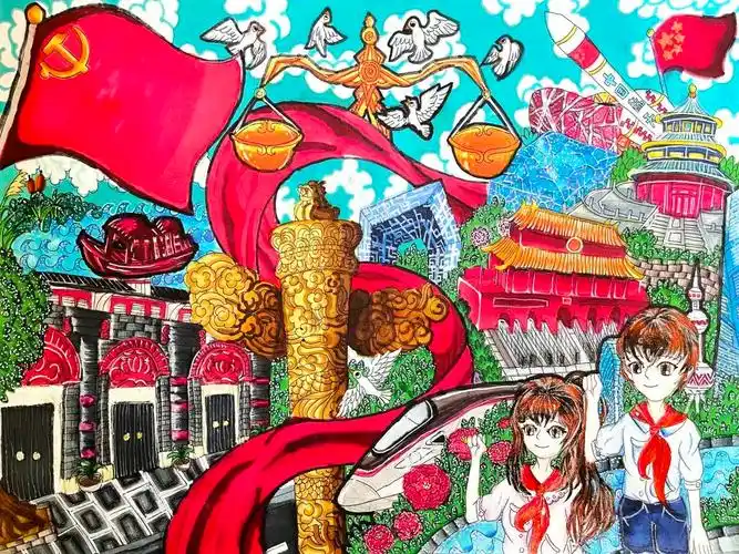 喜迎二十大,优秀法治绘画作品《热爱祖国,做新时代好少年》