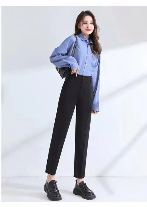 黑色西装裤女春夏职业正装裤子小个子九分高腰直筒烟管裤薄款七分