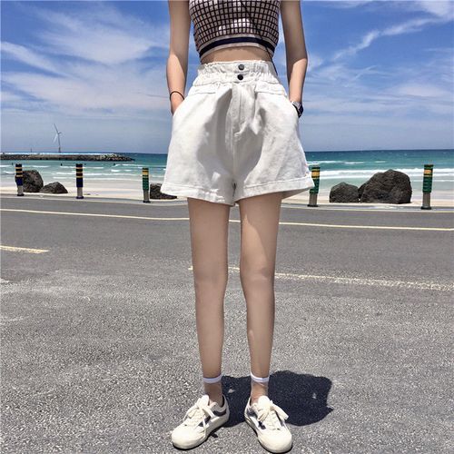 gyeih白色短裤女装阔腿裤夏季2022新款松紧高腰显瘦a字休闲热裤子
