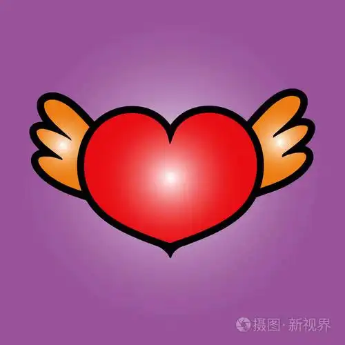 带翅膀的心.平面样式矢量图