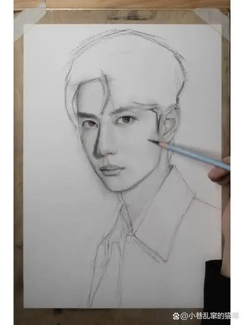 手绘素描肖像《王一博》保姆级教程 🌈材料:柳炭条  瑞萌特炭笔  纸