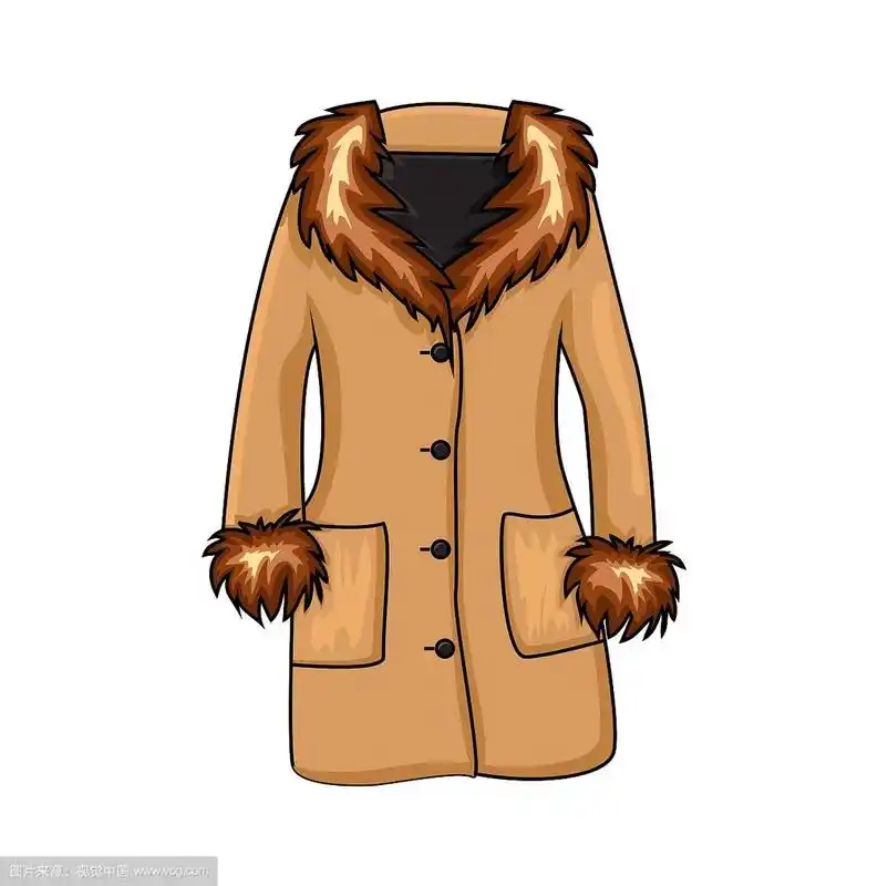 卡通毛皮冬季大衣孤立的白色背景