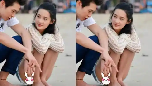 李沁穿短裤在海边玩沙,不顾形象蹲姿引热议,节目组赶紧打码救场