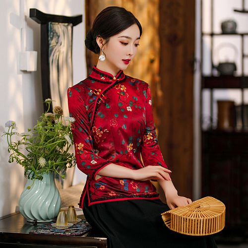 民国风大妈妈唐装套装裙春中老年旗袍上衣半身旗袍