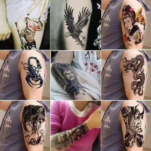 花臂纹身贴防水男潮个性持久半臂刺青欧美网红狼鹰大图案贴纸