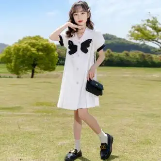 哈熙牛女孩裙子912岁女童娃娃领连衣裙夏女童连衣裙洋气儿童夏装公主