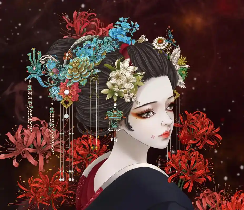 艺妓花魁系列: 《曼珠沙华》 最近准备画一套半身头像系列的吧 - 抖音