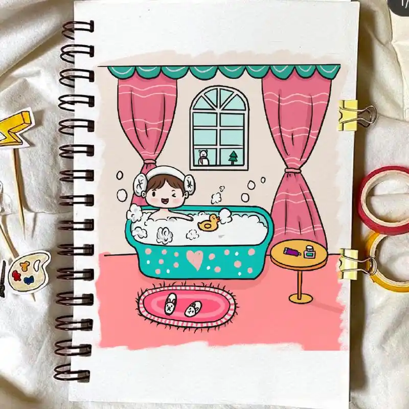 简笔画练习 | 洗澡篇04 每次洗澡都会特别开心,劳累一天后的放松非