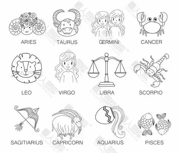 十二星座简笔画图片-创意卡通十二星座简笔画手绘素材下载_懒人图库