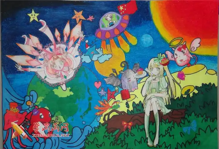 初中一年级一等奖科幻画《和谐的世界》