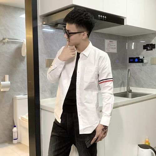 精神小伙衬衣男社会人修身网红衬衫潮流美发服装衣服发型师寸衫潮