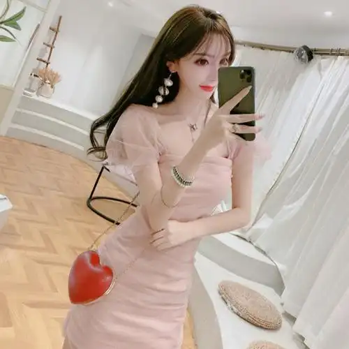 超仙气质仙女网纱吊带年会礼服裙名媛气质抹胸修身性感包臀连衣裙