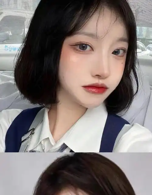 假发女短直发bobo头中分无刘海自然少女学生短发全头套式浅棕色发网