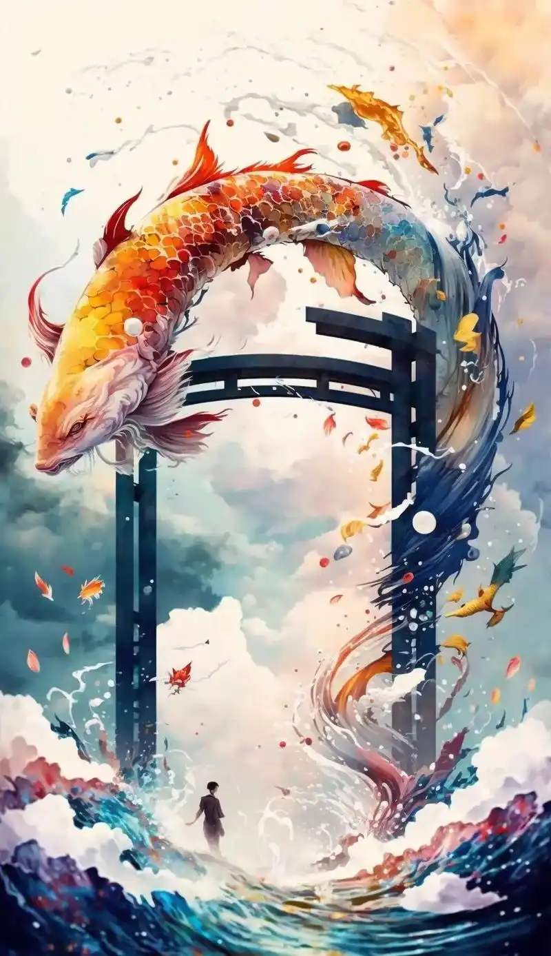 鲤鱼跃龙门#图文伙伴计划 #令人心动的头像壁纸文案 #ai绘 - 抖音