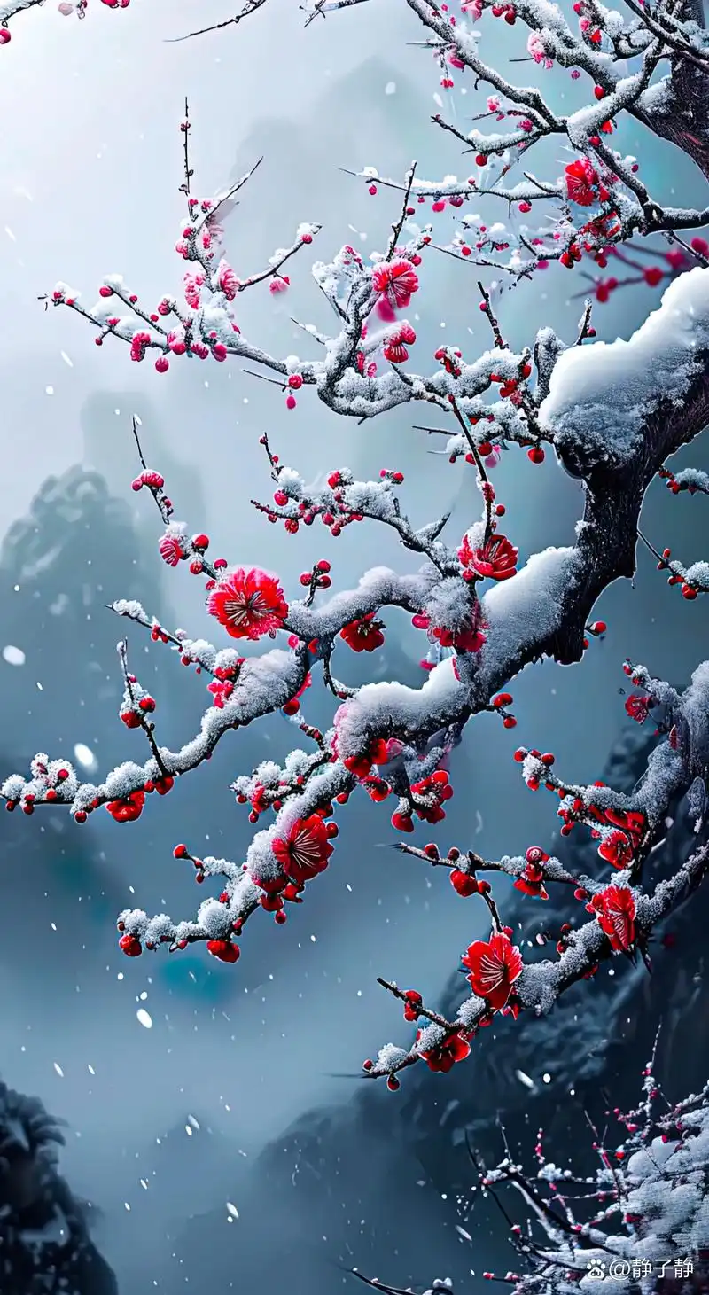 7615冬日里的一抹红,梅花盛开在雪山之巅!