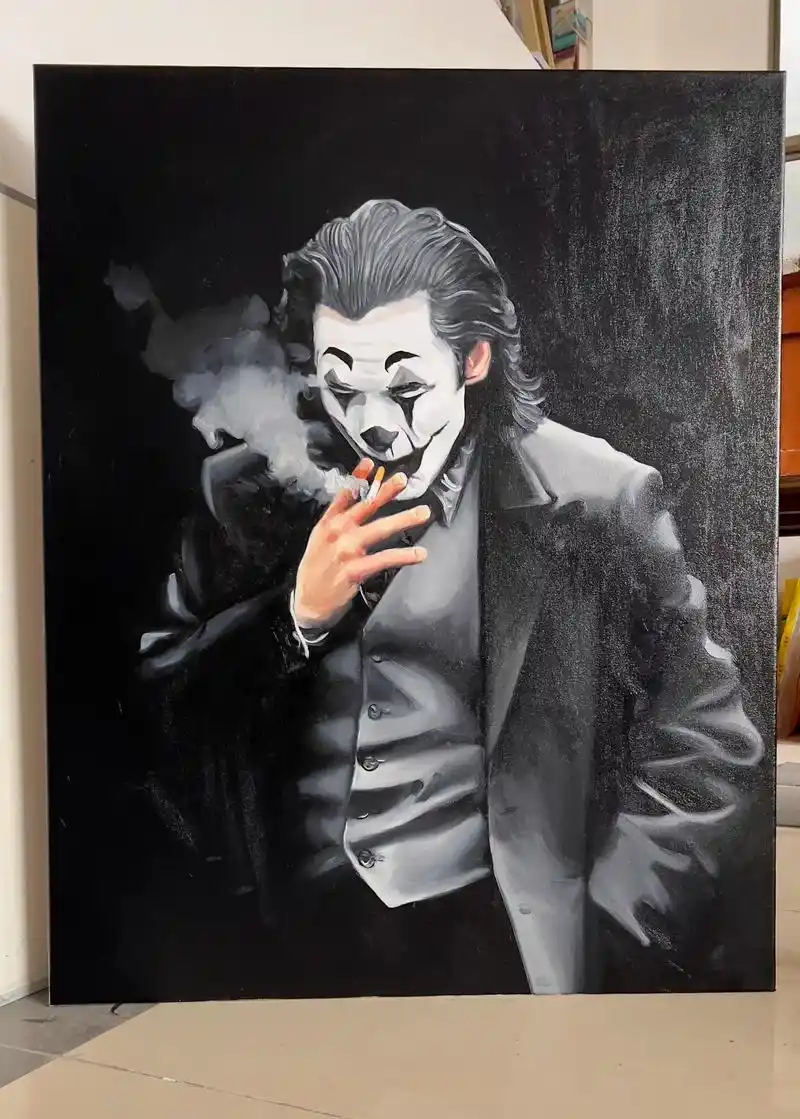 假如感觉自己是小丑,就抽根烟吧.尺寸100*80cm #油 - 抖音