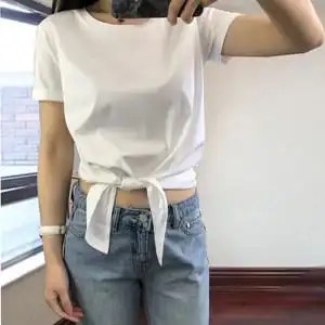 下摆打结t恤女舒适图片