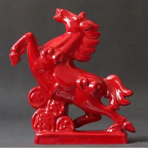 薰然陶瓷马摆件红色办公室客厅装饰品财风水唐三彩大红马工艺品礼品
