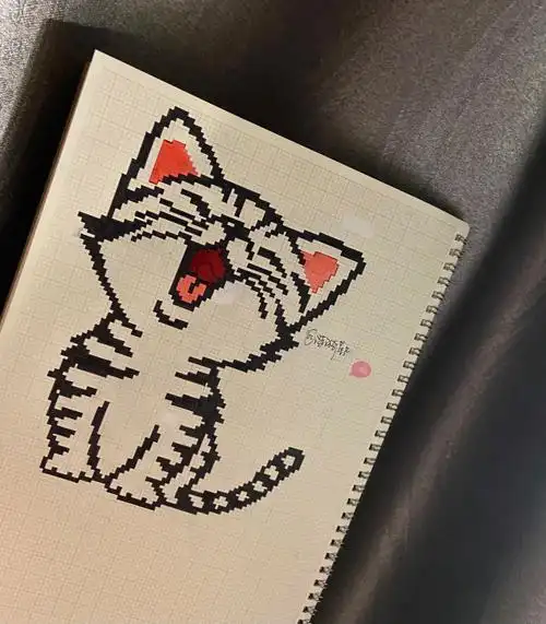 猫  #像素画  #格子画  #格子画临摹  #手绘临摹画的腰酸背痛腿抽筋