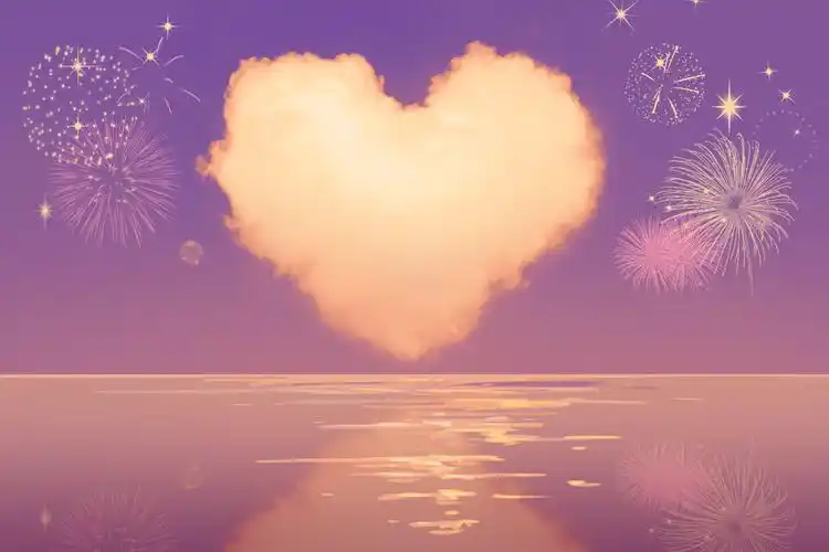 七夕情人节海面上的爱心云背景