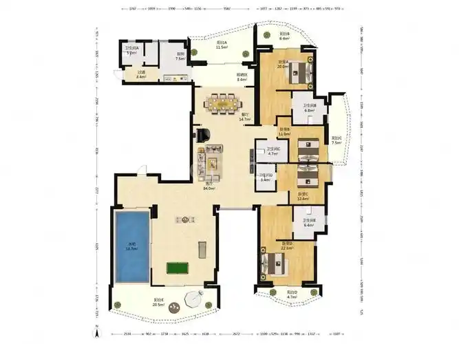 山海湾豪宅大平层五室五卫四阳台带私家游泳池全新毛坯房满二