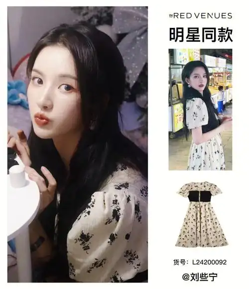 明星同款刘些宁精致连衣裙温柔气质