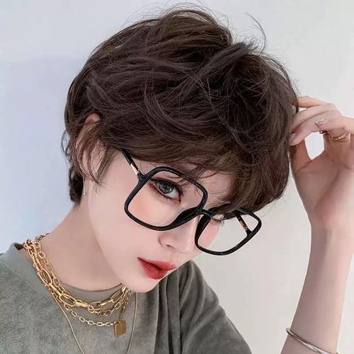 高档明星同款假发女短发锡纸烫蓬松中性整顶漫真发型全头套自然逼