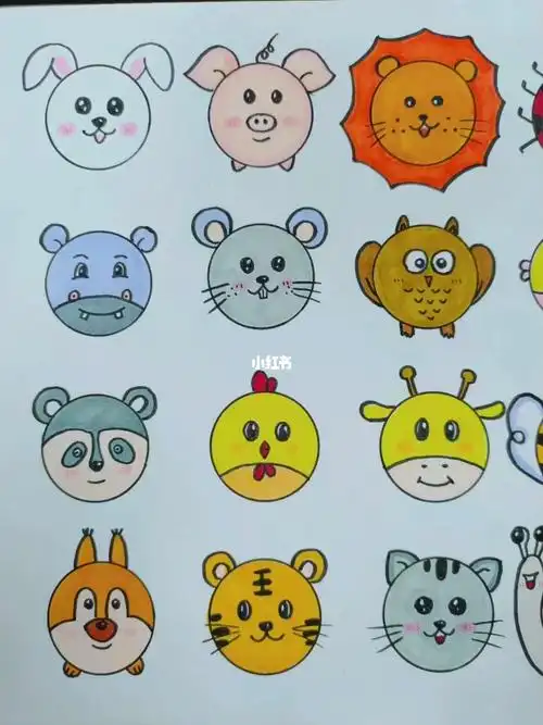 圆形创意画,24个圆画小动物