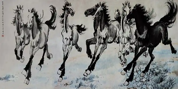 徐悲鸿八骏图奔马高清艺术微喷名家书法复制品装饰画国画