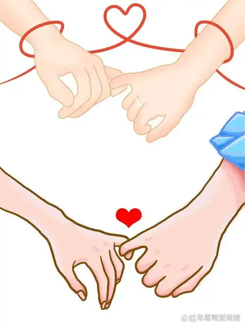 彩色手绘情侣牵手|情人节浪漫唯美免扣插画