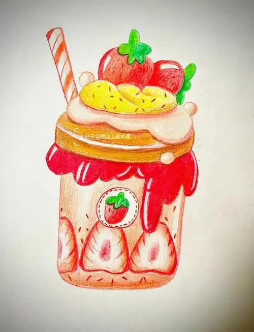 用彩铅绘制美味草莓蛋糕 🍰