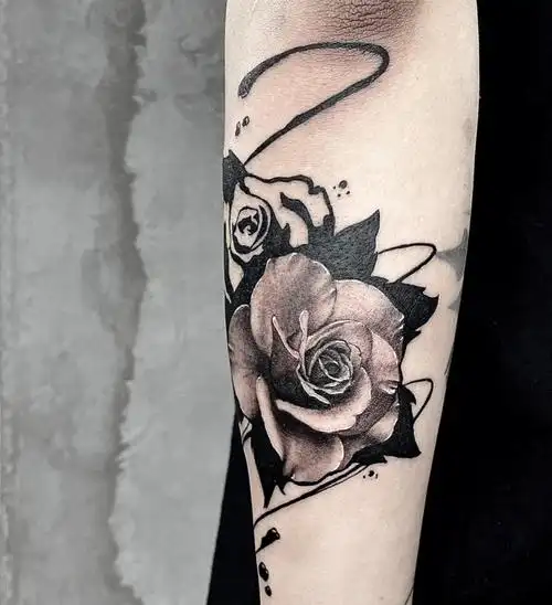 爱意东升日落 浪漫至死不渝#福州纹身  #blackwork   #玫瑰纹身  #泽