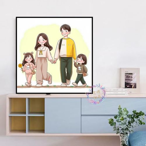 幸福一家人可爱卡通diy数字油画 一家三四口手工填色桌面摆件绘画