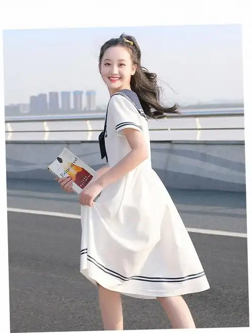 连衣裙女夏季新款海军风jk裙子少女夏装裙子 白色 xxl【图片 价格