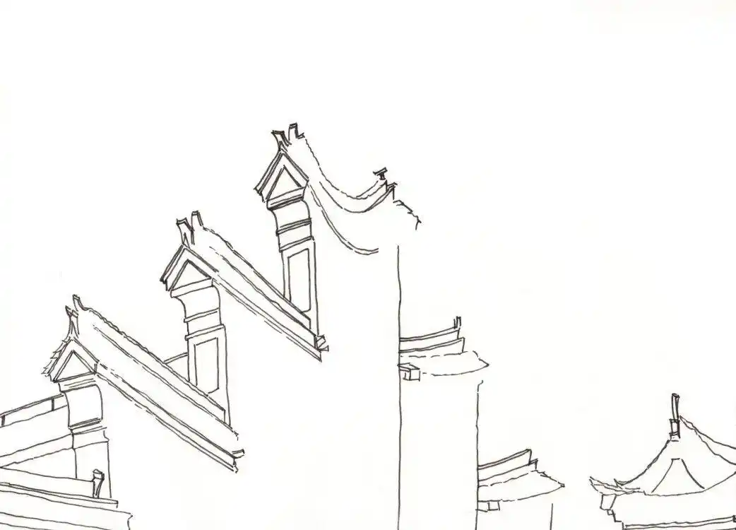 线描:令人向往的徽派建筑