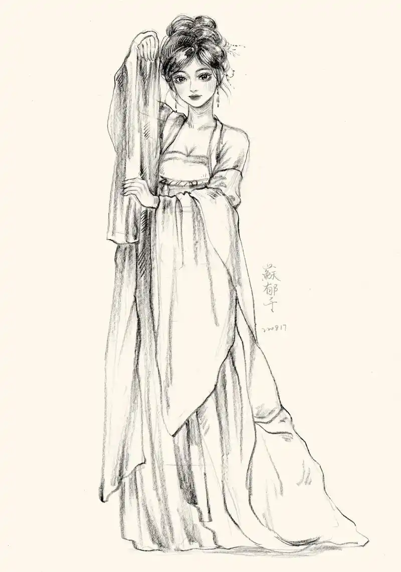 古风人物速写过程.过程发发#速写 #画画 #手绘 #古风插画 - 抖音