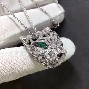 cartier/卡地亚豹头项链18k玫瑰金豹子镂空满钻祖母绿男女款项链