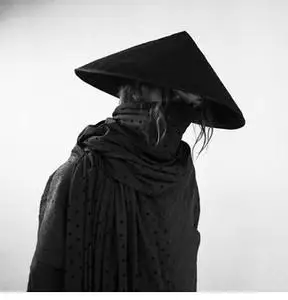 竹编斗笠帽武侠侠客剑客帽黑衣人夜行衣帽子舞台演出服防雨道具帽