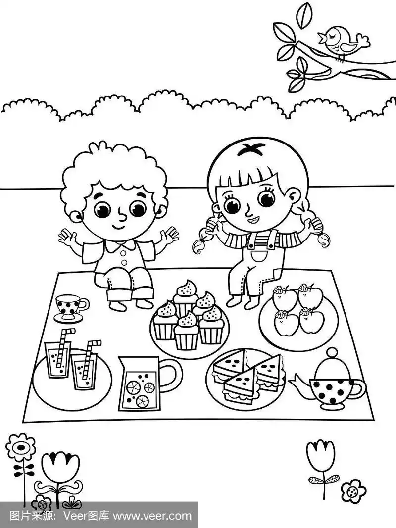 着色页在野餐主题