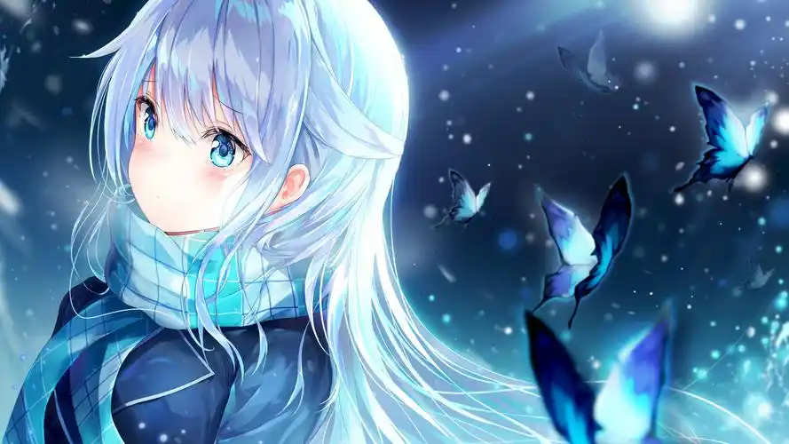 冬天女生围巾蝴蝶唯美动漫4k壁纸壁纸