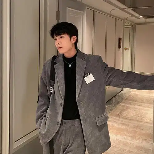 hualun秋冬款高级感休闲西服套装男韩版痞帅潮流宽松西装暴徒外套