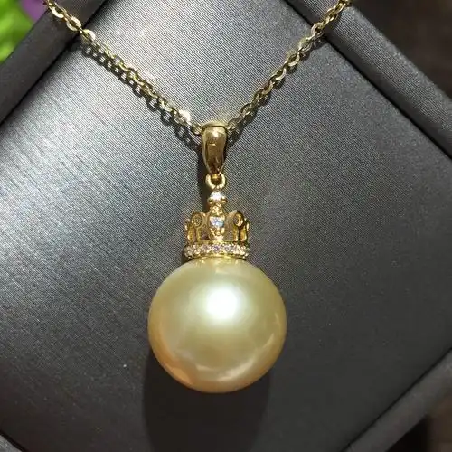 13-14mm大南洋金珍珠吊坠项链 海水珍珠 18k金配件 正圆强光
