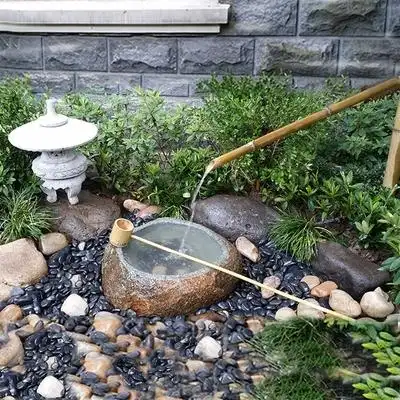 日式庭院流水钵石灯石雕落地摆件花园水p景装饰禅意水景竹流水景