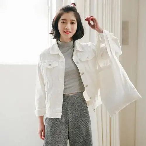 蜜妃儿2017春季新款韩版宽松白色牛仔外套女