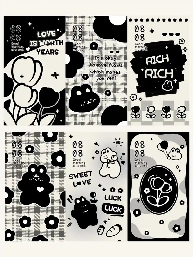 黑白94ins高级感 壁纸|手机主题 90《黑白兔兔 多图切换》 oppo