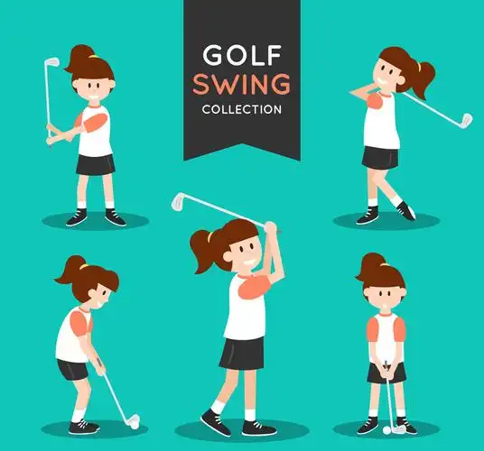 5款卡通高尔夫女子动作矢量图_体育运动_懒人图库
