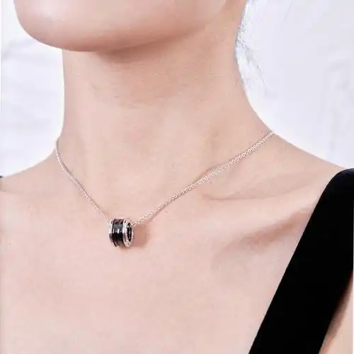 bvlgari宝格丽慈善款925纯银镶嵌黑色陶瓷项链锁骨链吊坠珠宝
